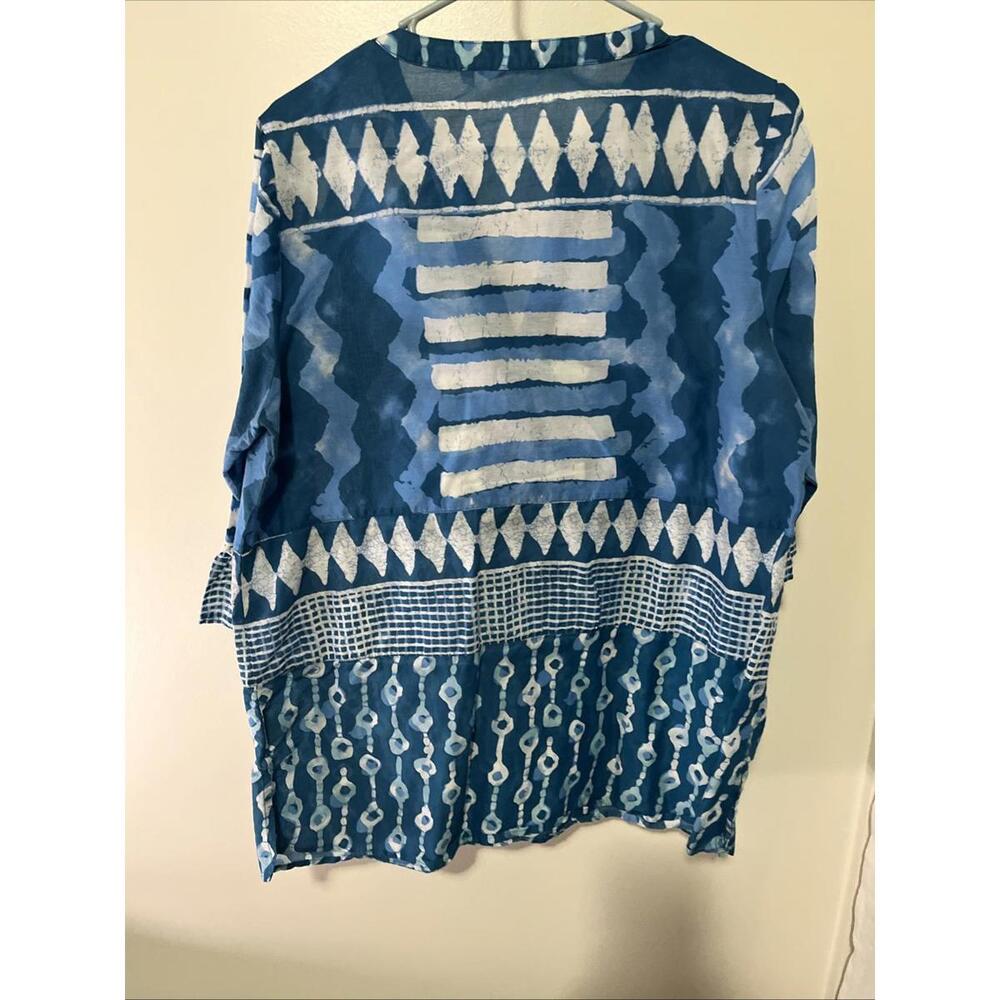 Soft Surroundings Blue And White Tunic 100% Cotton Summer Boho Size PL - Picture 6 of 8
